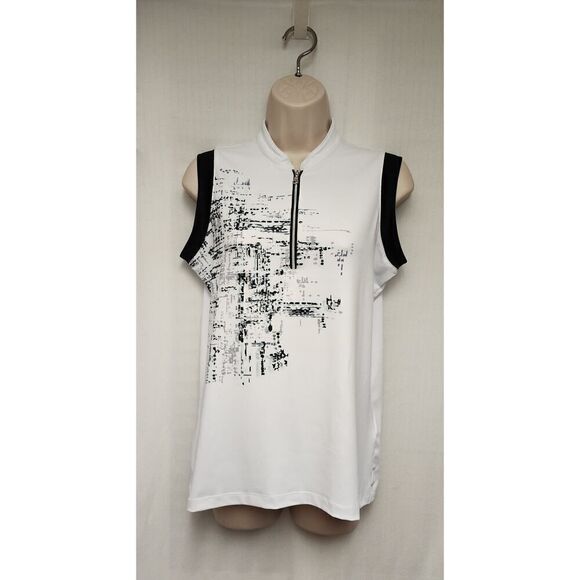 KATE LORD COLLECTION SLEEVELESS GOLF POLO TOP BLACK/WHITE SIZE M - Picture 2 of 7